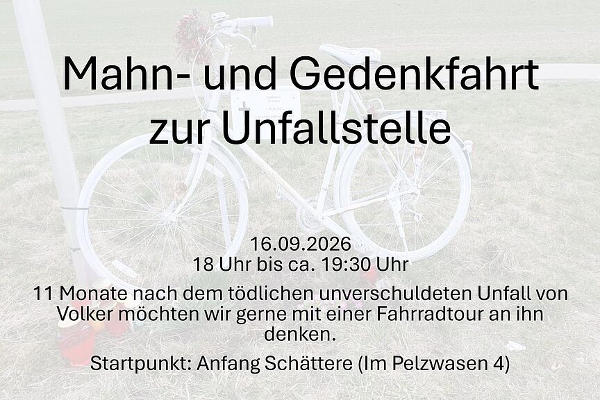 Mahnfahrt Volker ähnlich Todesanzeige, Ghostbike, Aufruf zur Mahnfahrt, Aufruf zur Gedenkfahrt